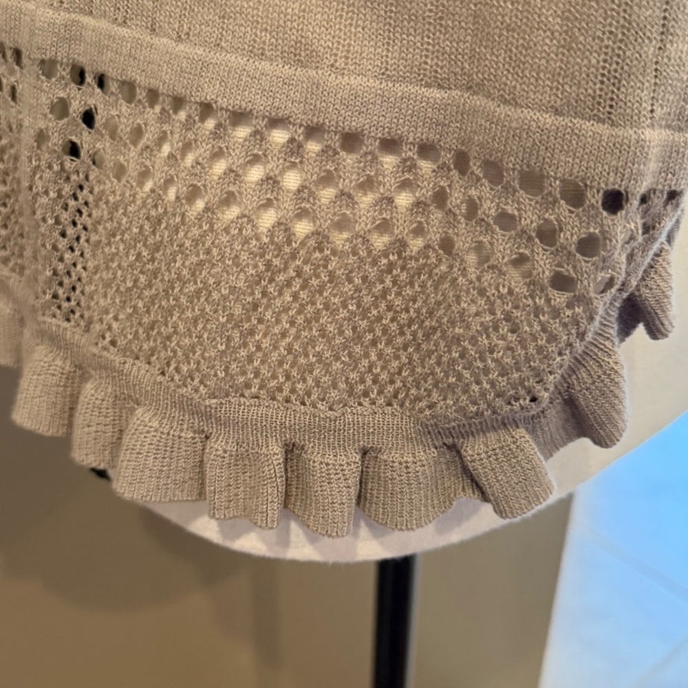 NWT AGB Tan Knit Crochet Ruffle Puff Sleeve, Size Large - Picture 7 of 14